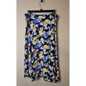 Talbots Skirt Women 12 Navy Blue Pink Midi Floral Aline CottageCore Fairy Party